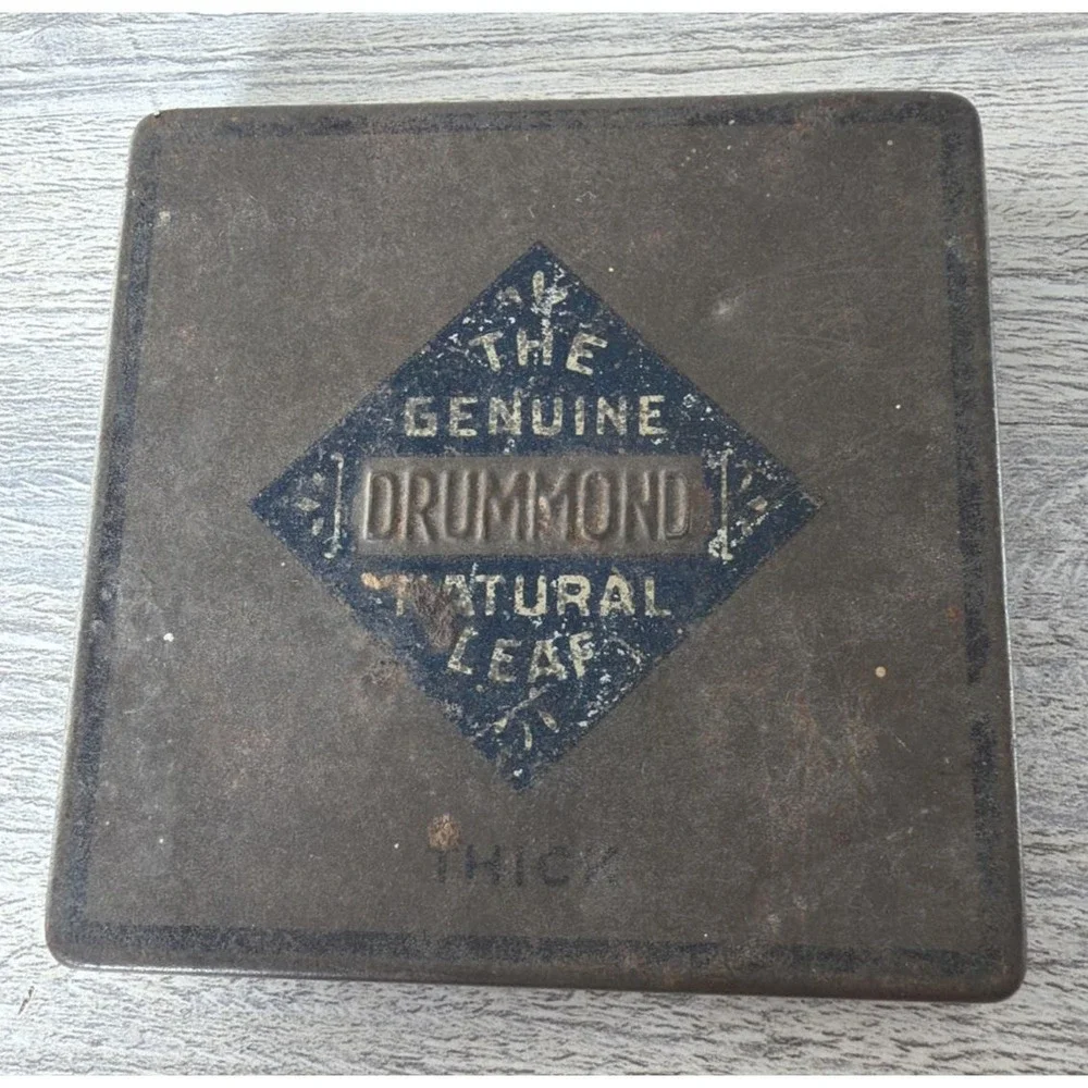 Vtg 1890's Drummond The Genuine Natural Leaf Thick Pipe Tobacco Embossed Tin